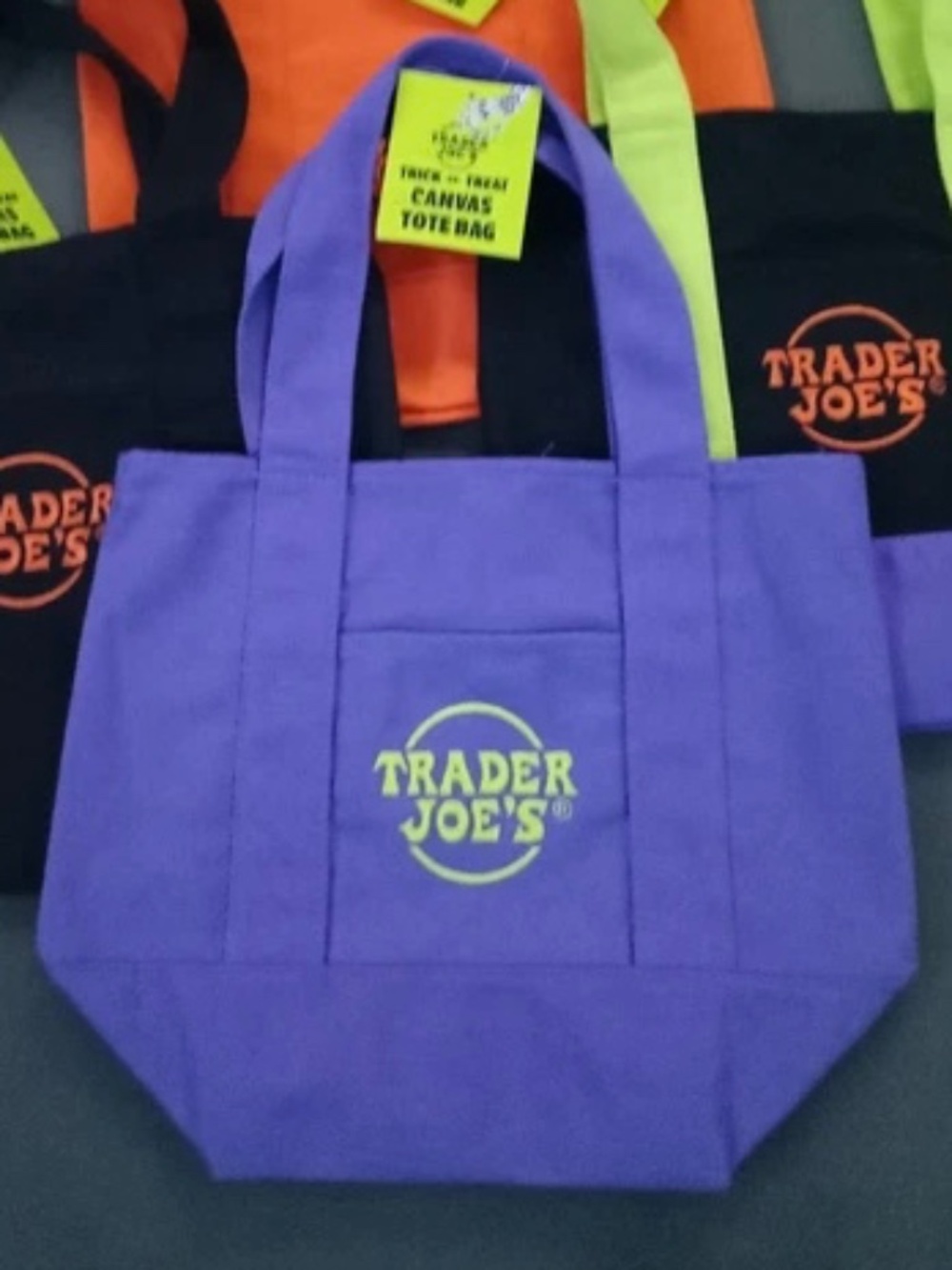 Trader Joe’s limited edition mini tote canvas, NWT, purple
